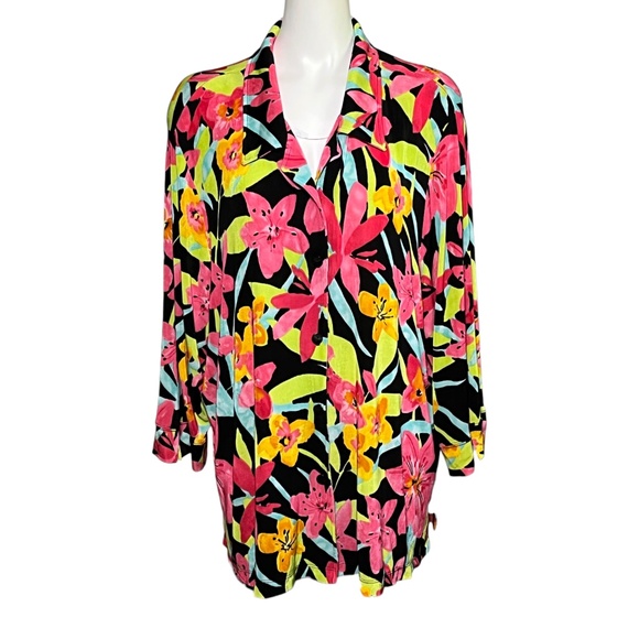 Vikki Vi Liquid Knit Slinky Cardigan Top Jacket Size 3x Pink Floral Print Plus - Picture 11 of 11